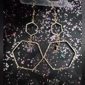 Gold Hexagon Drop Earrings